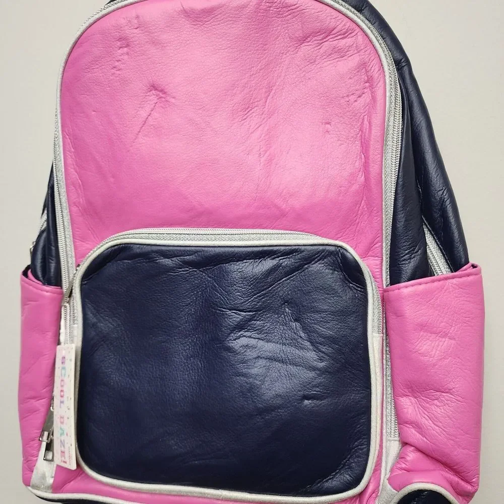 Danbar Scool Daze Pink Blue Backpack‎ Faux Leather Feel.